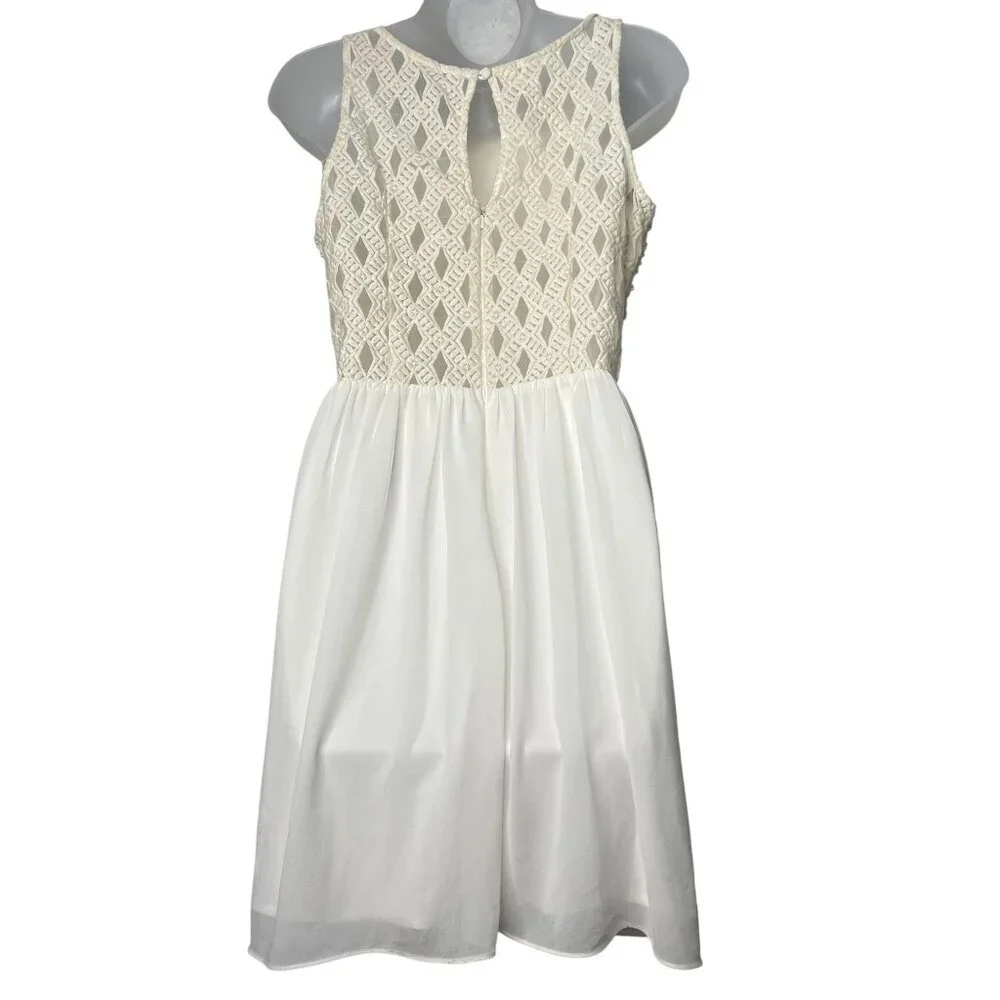 a.drea Sleeveless Ivory Beaded Fit & Flare Mini Dress Sheer Skirt Party Wedding - Picture 2 of 13